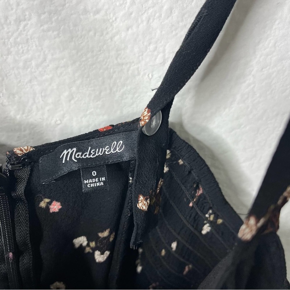 Madewell Black Floral Smocked Jumpsuit Womens Size 0 - Picture 7 of 10